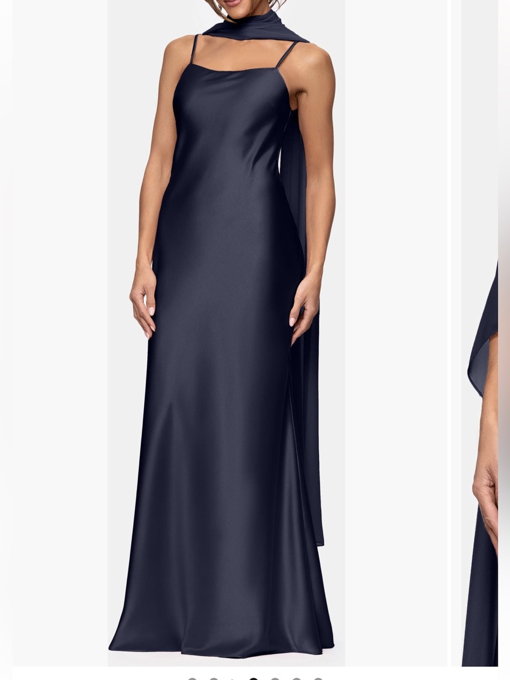 Xscape Evenings Laura Satin Gown Chiffon Overlay Sheer Shawl in Navy Blue 7521X - Picture 5 of 13